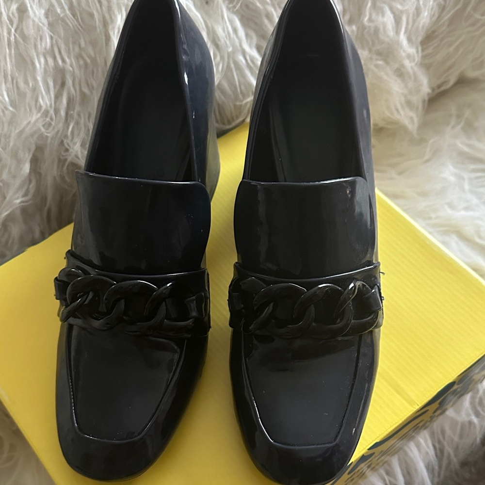 Mango Black Patent Chain Heels